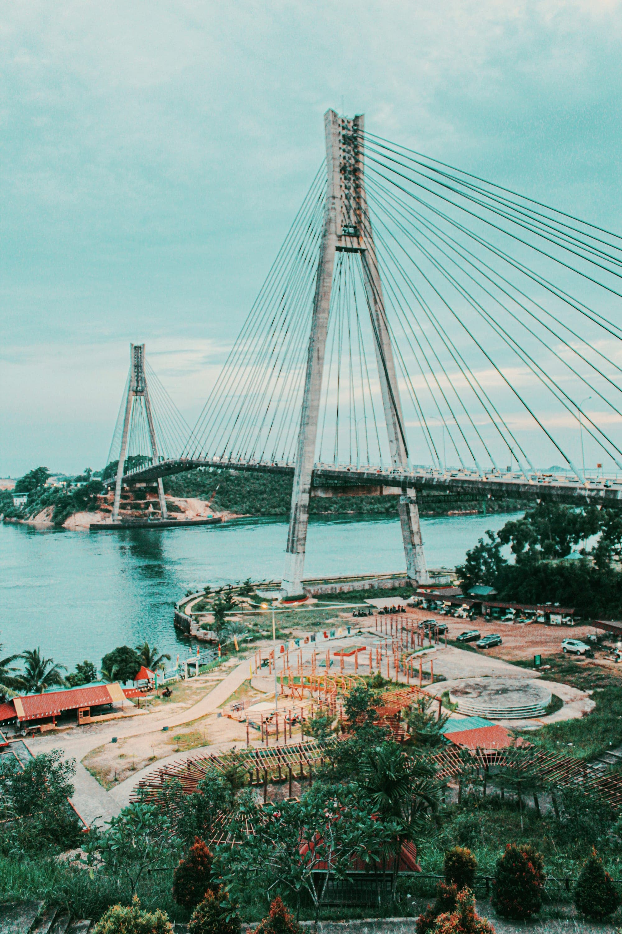 Tengku Fisabilillah Bridge rising over the Barelang strait, Batam